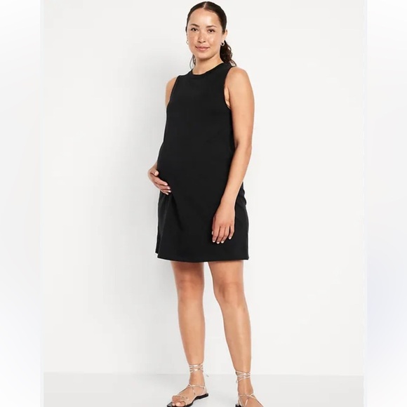 OLD NAVY BLACK SLEEVELESS VINTAGE T-SHIRT HIGH NECKLINE FLOWY MATERNITY DRESS XS - Picture 1 of 6